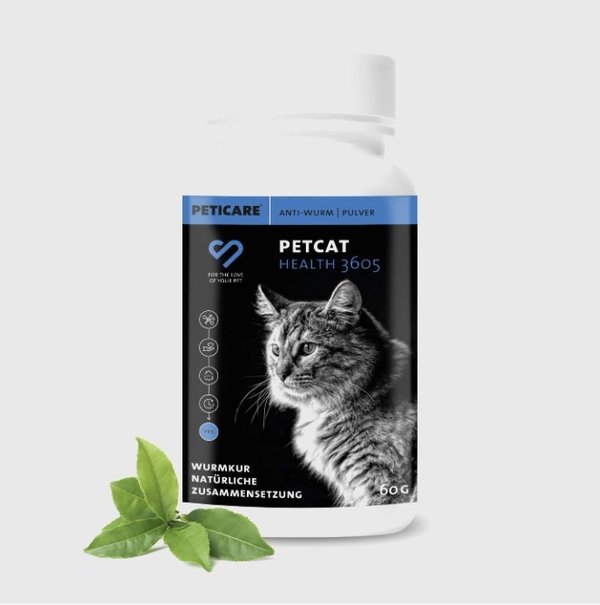 PETCAT HEALTH 3605 Pflanzliche Wurmkur, Pulver für Katzen - Peticare