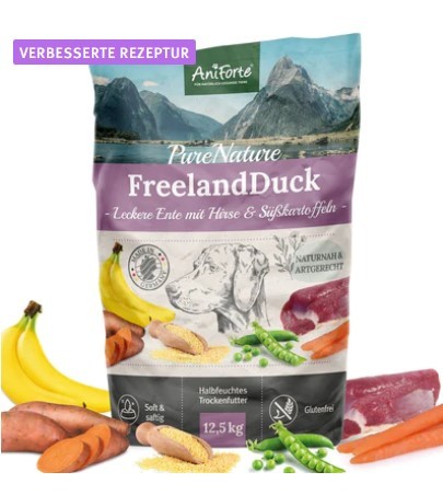 Trockenfutter FreelandDuck mit leckere Ente und Hirse für Hunde - Aniforte